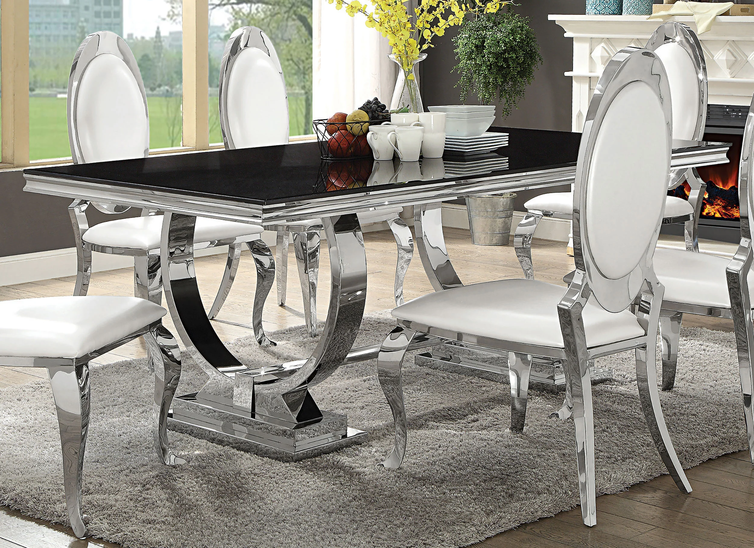 Antoine Rectangle Dining Table White and Chrome - Image 2