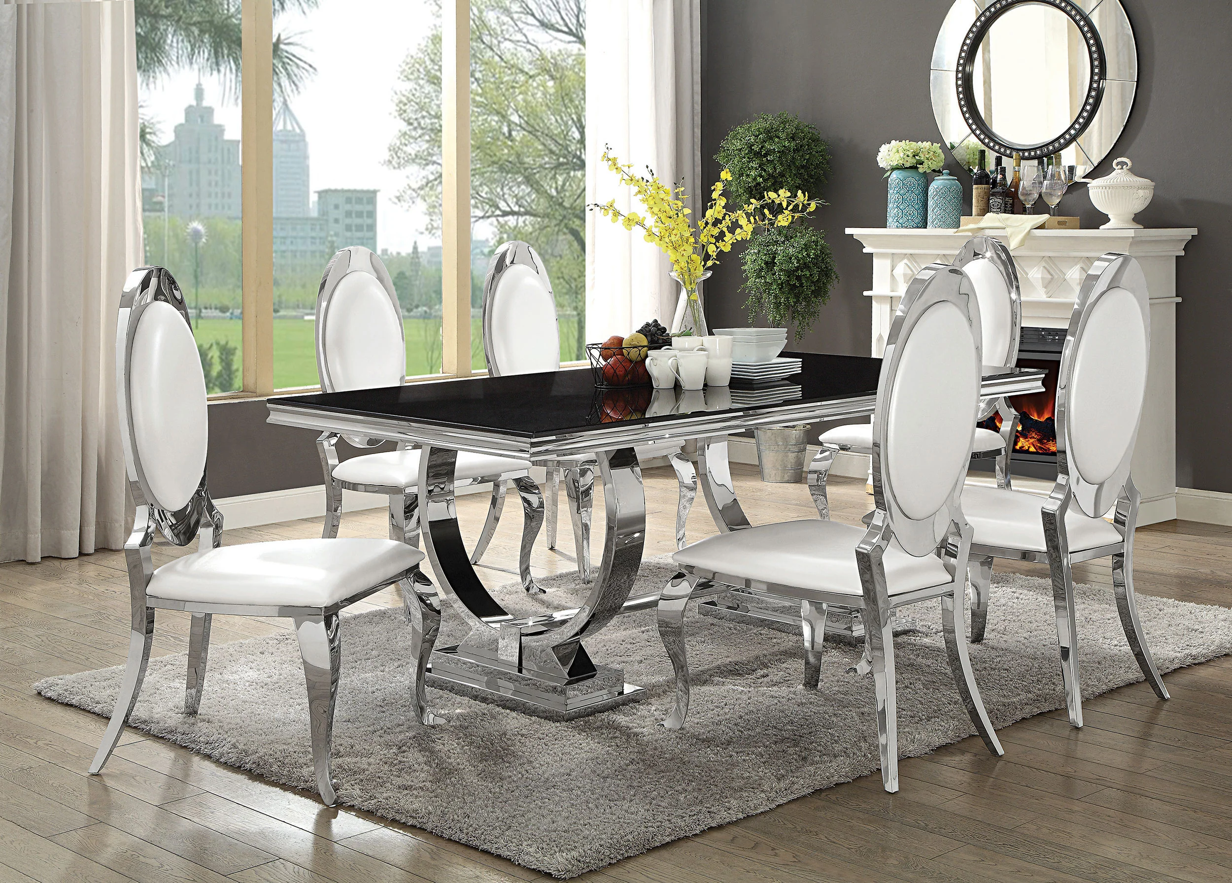 Antoine Rectangle Dining Table White and Chrome - Image 4