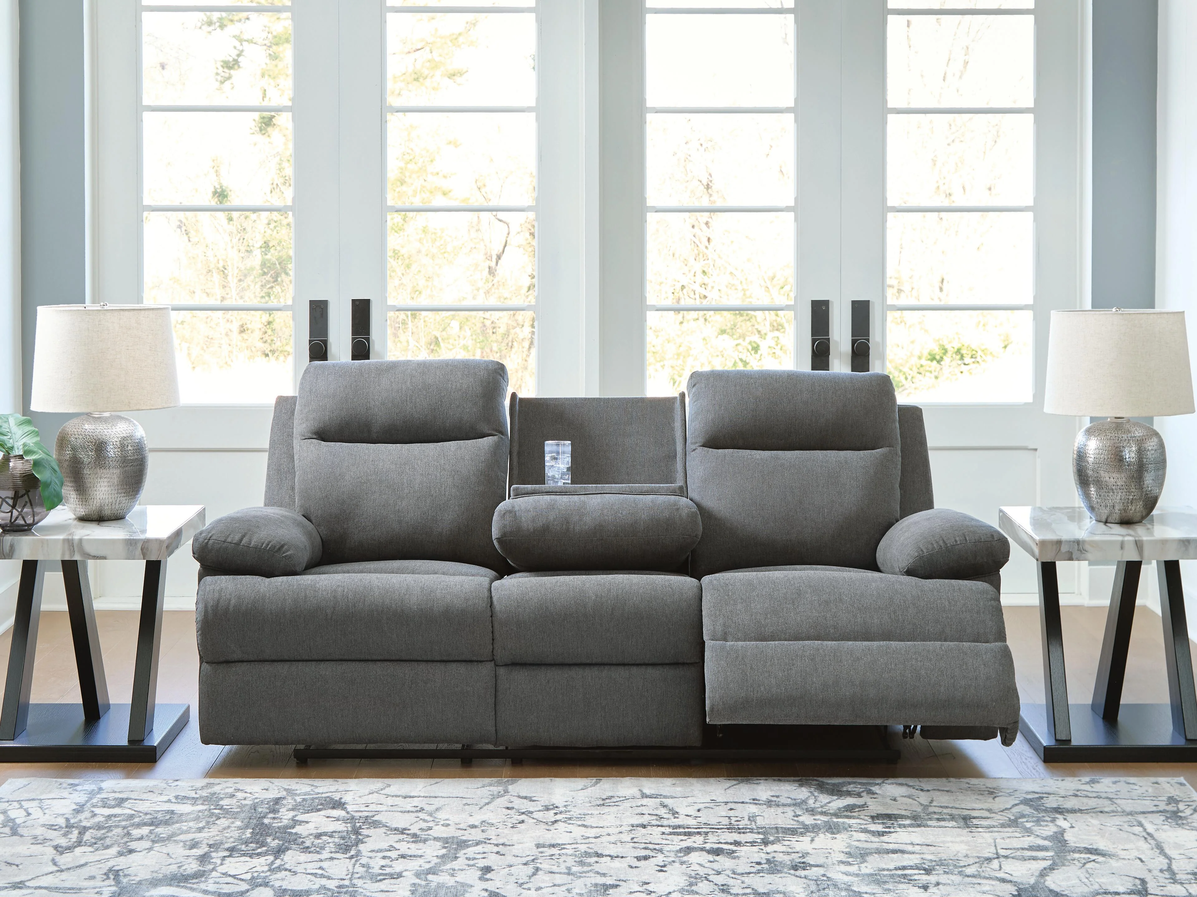 Side-Swipe Reclining Sofa with Drop Down Table - Image 9